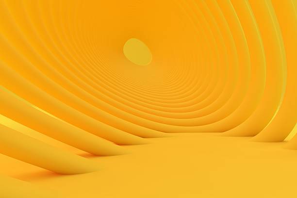 A sleek 3D abstract scene featuring a yellow twisted tunnel formed by smooth curved structural lines. The clean, minimal, and futuristic design creates a versatile background ideal for branding visuals, product presentations, architectural concepts, technology themes, corporate designs, and modern digital artwork. Perfect for projects involving minimalism, contemporary geometry, clean aesthetics, innovation, and elegant abstract spaces.