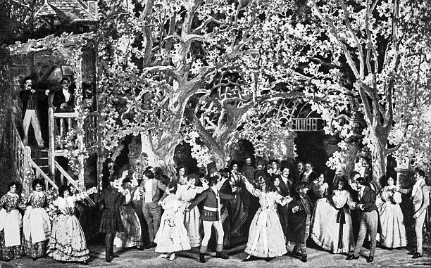 Antique Photograph of French Theatre stages, scenes and portraits of actors: Veronique (Play)