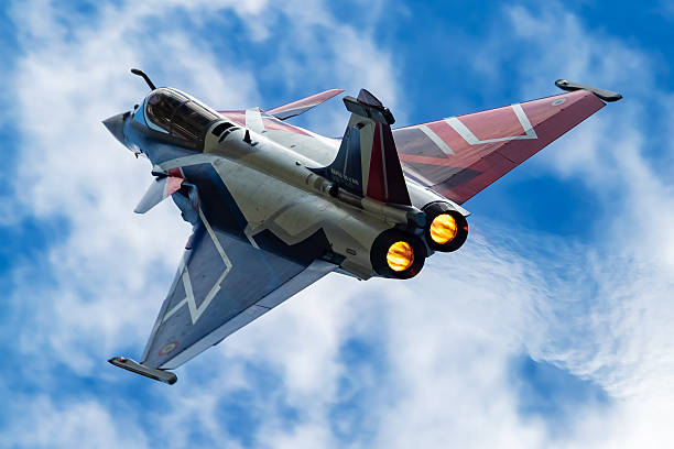 Ostrava, Czech Republic - September 21, 2025: French Air Force Dassault Rafale fighter jet plane. Flight operation. Military aviation. Air defense. Fly and flying.
