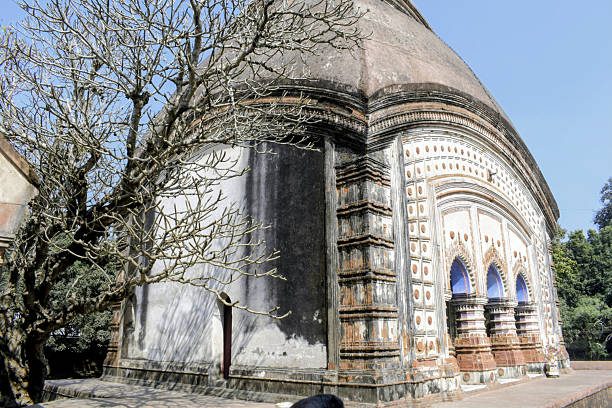 archeological terracotta temple structure at 'brindavan chandra math', west bengal, india showing ancient heritage construction  of historic importance