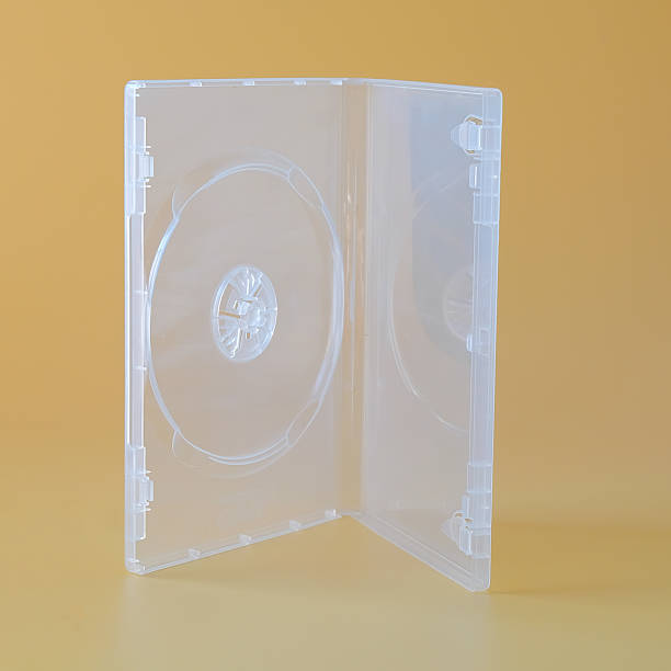 Blank disk with copyspace in red case. Blu-ray disk in jewel case.