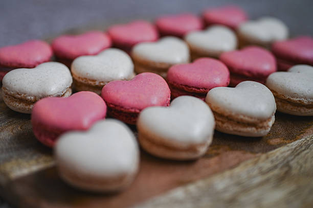 Pink and white heart macarons for Valentine's Day