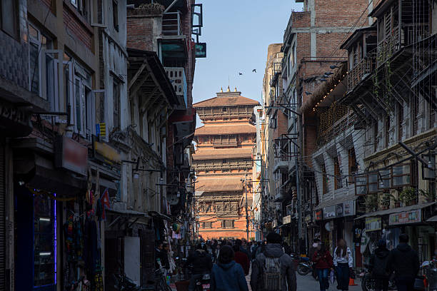 Kathmandu, Nepal- April 20,2023 : Street view of the residents of  Patan Durbar Square in their daily routine.