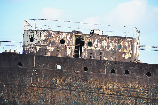 Detail of rusty metal texture on a shipwreck