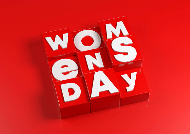 Abstract Cube Design And international Women's Day Concept On Red Background