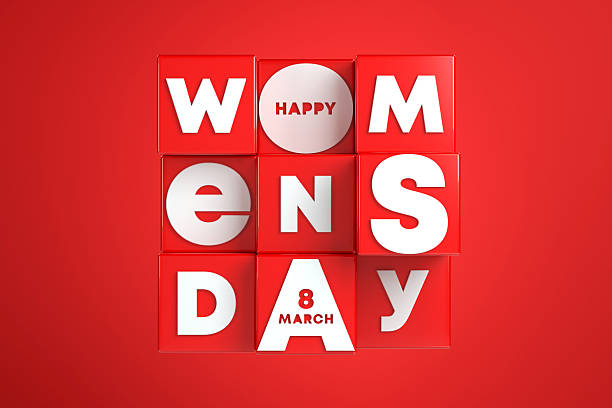 Abstract Cube Design And international Women's Day Concept On Red Background