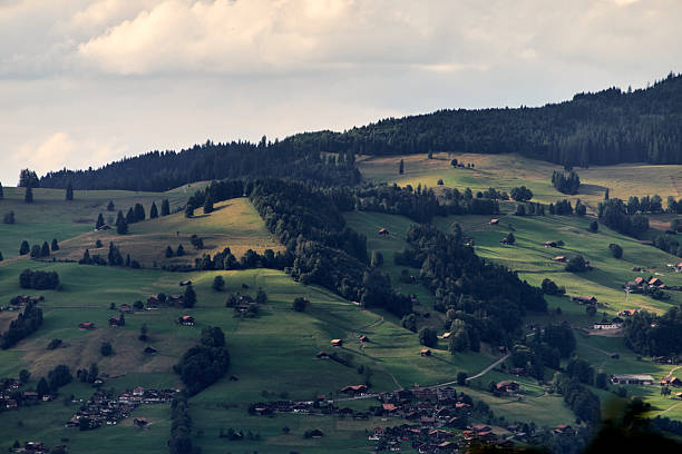A scenic view of the Swiss Alps in summer, featuring green alpine landscapes, mountain peaks, and clear skies. The image conveys natural beauty, tranquility, and outdoor adventure, suitable for travel, tourism, hiking, and European nature concepts.