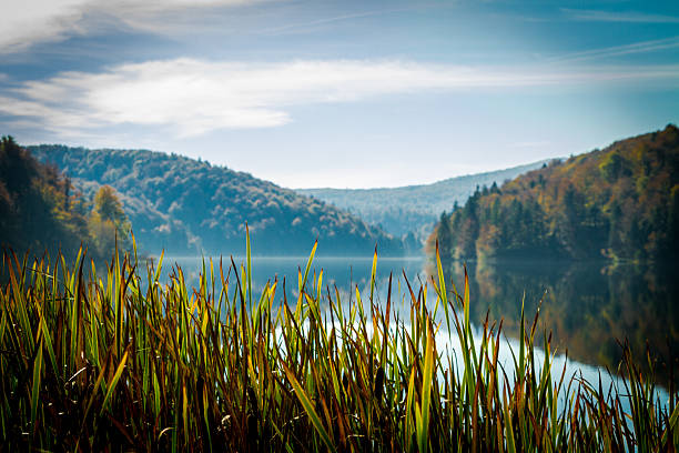 Hiking through Plitvice Lakes during the day with beautiful waterway