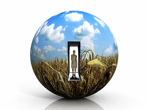 woman and bubble wheat field