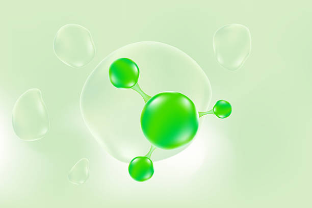 istock Light green clear molecule of hyaluronic acid or collagen, mint green nano 3D cell, vector bio scientific icon. Cosmetology treatment gradient background. Beauty science, skin care molecular concept 2257198303