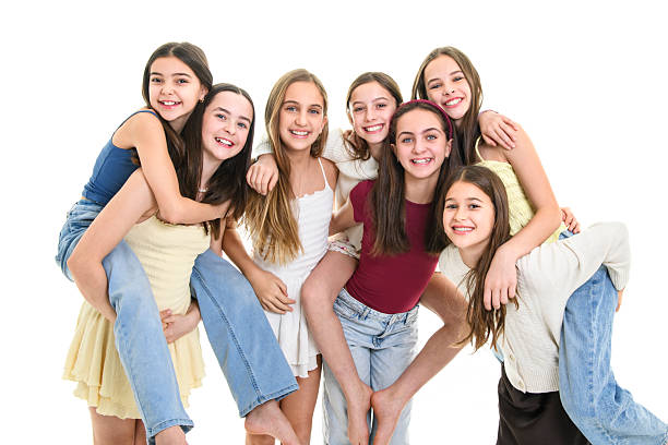 istock Group Of Teenage Girlfriends on studio white background 2257217269