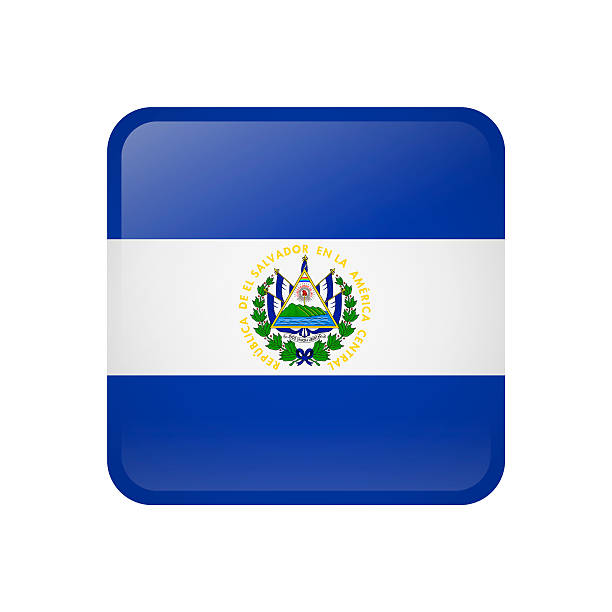 El Salvador Flag. Square Glossy Icon. Vector Badge, Button, Sign, Illustration
