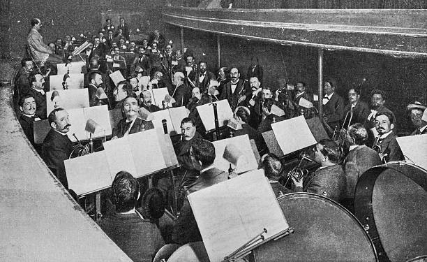 Antique Photograph of French Theatre stages, scenes and portraits of actors: Messaline (Play), Orchestra Pit