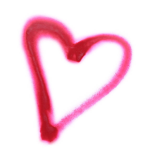 Heart drawn by pink spray paint isolated on white, top view