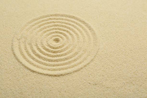 istock Zen rock garden. Circle pattern on beige sand 2257284475