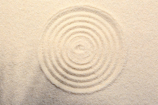 istock Zen rock garden. Circle pattern on beige sand, top view 2257284500