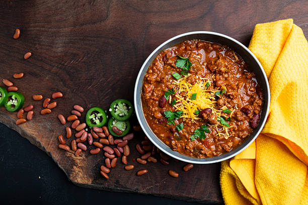 Hearty Homemade Beef Chili on Rustic Wooden Table