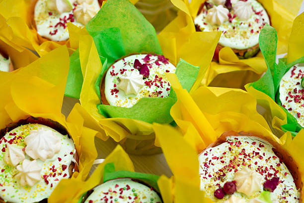 Sweet Easter cakes decorated in yellow-green paper
