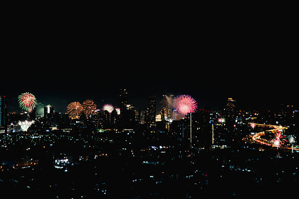 A shot of some fireworks going of near Sydney city