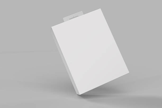 Blank white cardboard box mockup with plastic hang tab isolated on background. Realistic 3D packaging template for tech accessories, small electronics, electronics, accessories, branding presentation