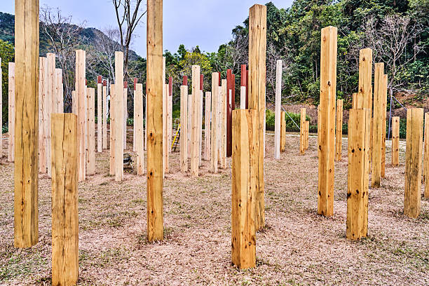 Wooden poles fence