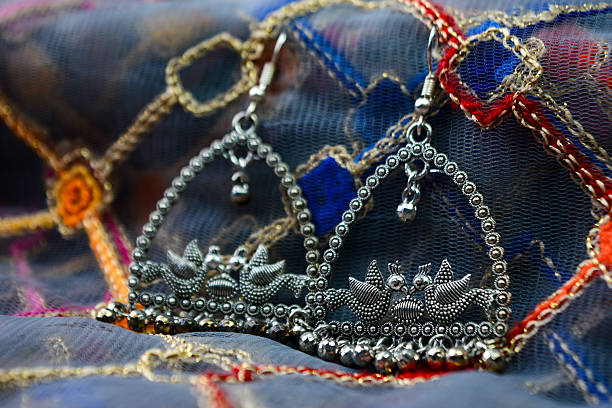 Traditional indian earrings with peacock design