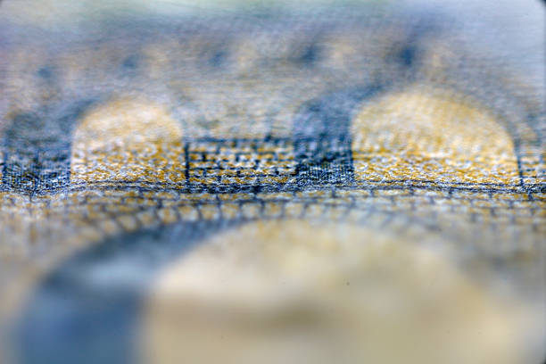 A detailed close-up view of currency, showcasing intricate patterns and textures. The image highlights the craftsmanship and design elements within modern banknotes.