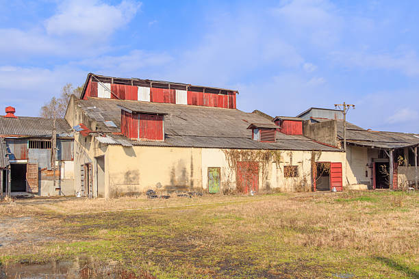 A view of an old, dilapidated warehouse