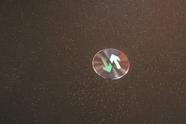 Arrow symbol on green circular road sign. Direction concept. Horizontal composition with copy space.