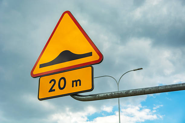Road sign speed bump against the sky, Chelm, Poland