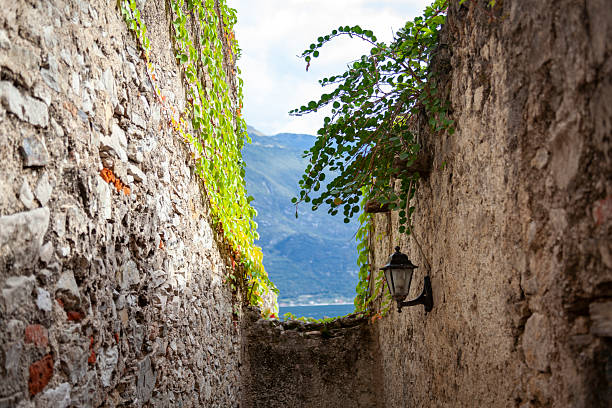 Architecture details from old medieval town in Italy Limone sul Garda, on the coast of biggest lake in Italy Garda