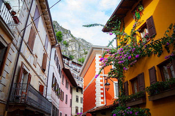 Architecture details from old medieval town in Italy Limone sul Garda, on the coast of biggest lake in Italy Garda