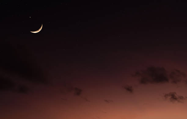 istock Night sky with Islamic Ramadan background,Crescent moon,Star on Sunset Sky,Religions symbolic of Muslim culture for Generous Ramadan,New Moon,Prayer time.Eid Mubarak,Eid al Adha,Eid al Firt 2257371697
