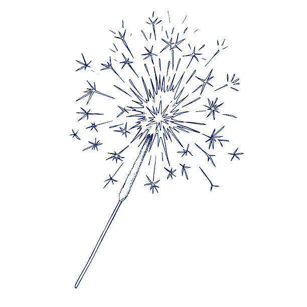 Sparklers lights hand drawn Isolated vector illustration. Festive Magic Bengal fire for holiday poster, birthday or party sketch for greeting, wedding, christmas invitation. Engraving style fireworks.