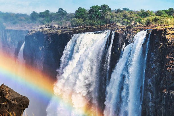 Telephoto shot of the immense Victoria falls, as seen from the air.