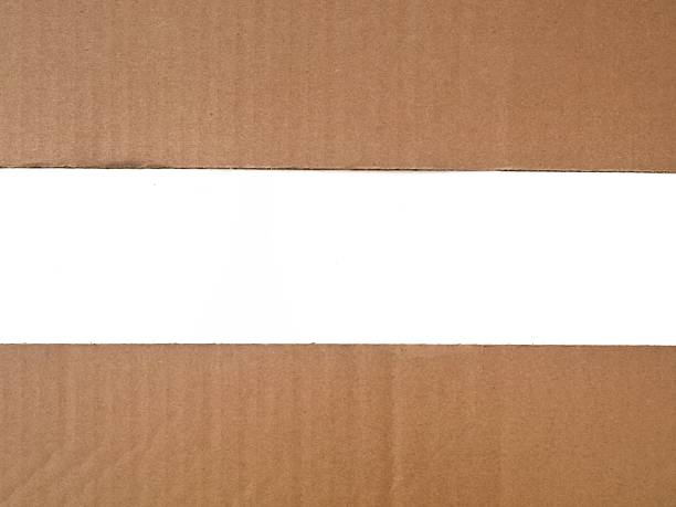 Top and bottom horizontal corrugated cardboard border on white background. Perfect for eco-friendly designs, shipping concepts, or as a textured frame for text