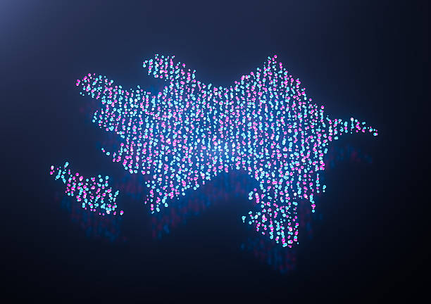 Illuminated Azerbaijan Digital Data Map Pink And Blue Neon Glowing Particles 3D Illustration