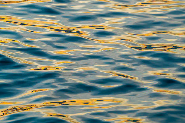 Abstract ripples on water reflect golden light, creating a fluid, mesmerizing pattern of color, distortion, and continuous movement.
