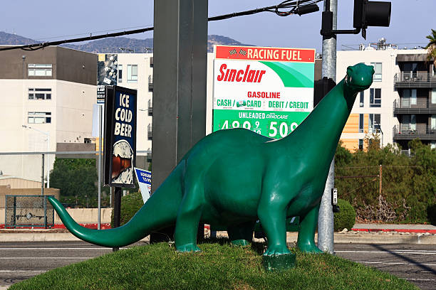 Burbank, California – November 5, 2025: Sinclair Gas Station, DINO the Apatosaurus dinosaur located at 3701 W Riverside Dr, Burbank