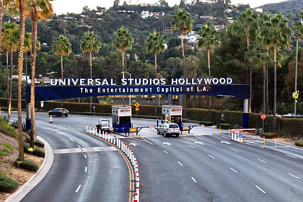 Universal City, Hollywood, California – November 5, 2025: Universal Studios Hollywood street entrance at sunset