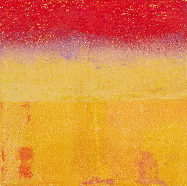 This square painting was created using acrylic paint on paper in a color gradient that flows horizontally from shades of warm medium yellow into a medium red. There is texture throughout the painting.