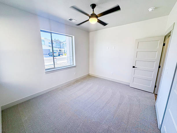 istock Empty Bedroom With Ceiling Fan in Newly Constructed Affordable Housing Home 2257468464
