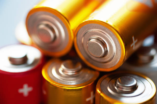 Alkaline batteries. Close-up of batteries. Soft focus
