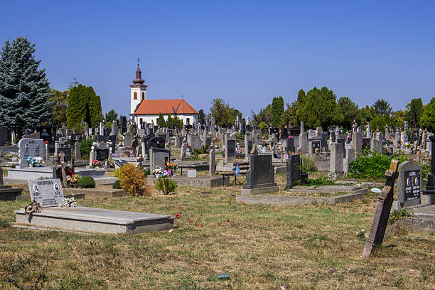 Detailed view of headstones at Cementerio de San Fernando in Sevilla, Andalucia, Spain, highlighting the serenity and tranquility.