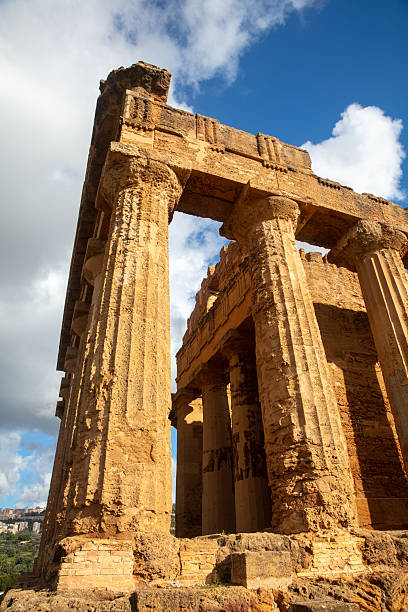 View at the Greek Doric temple in the Romantic hill landscape of Segesta, Sicily, Italy, Europe