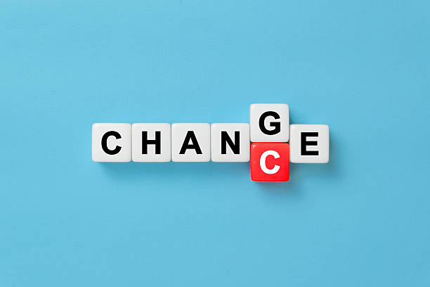 Dice with flip block CHANGE to CHANCE word on blue background. success, strategy, solution, business and Positive thinking concepts