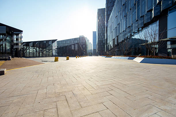 istock Empty square in front of office glass curtain wall 2257523470