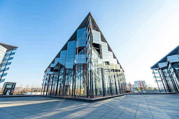 Empty square in front of office glass curtain wall