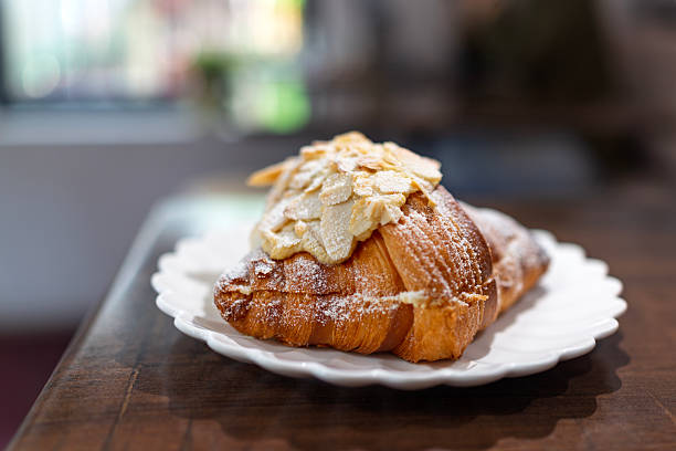 Almond Cream Croissant Pastry on White Plate