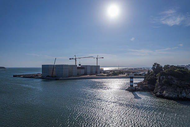 Aerial view of a offshore construction site